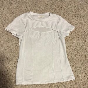 White Short Sleeve keyhole top